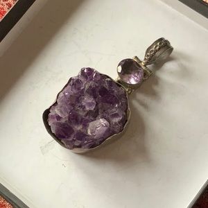 Large Natural Amethyst 925 Silver Pendant